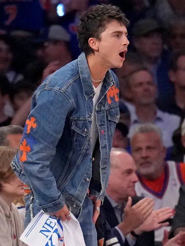 Timothee Chalamet Knicks Game 4 Denim Trucker Jacket