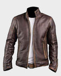Mens Cafe Racer Style Brown Leather Jacket