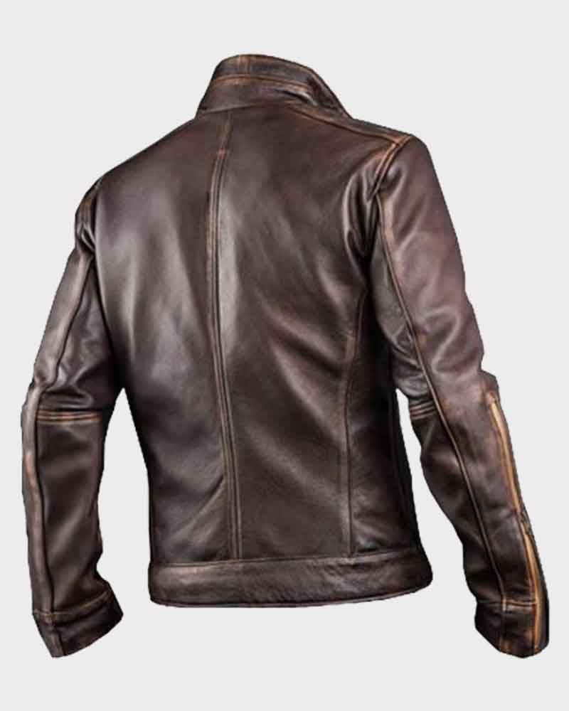 Mens Cafe Racer Style Brown Leather Jacket