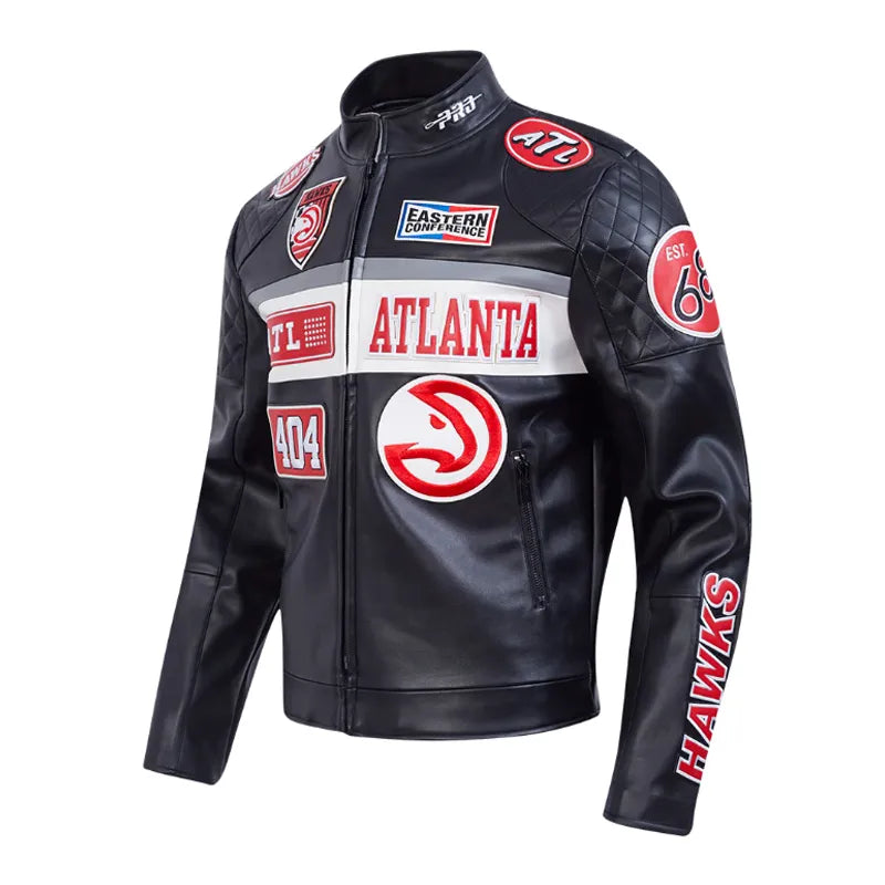 Atlanta Hawks Moto Black Leather Jacket
