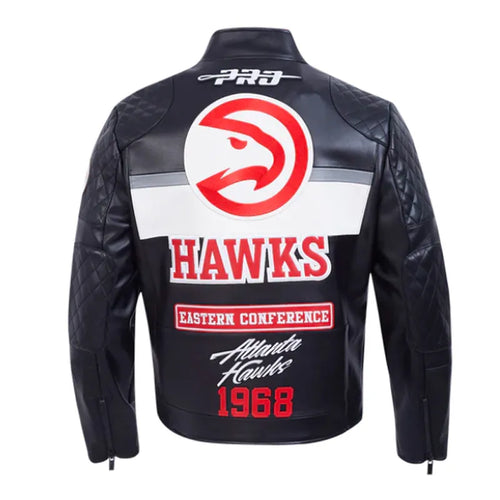 Atlanta Hawks Moto Black Leather Jacket