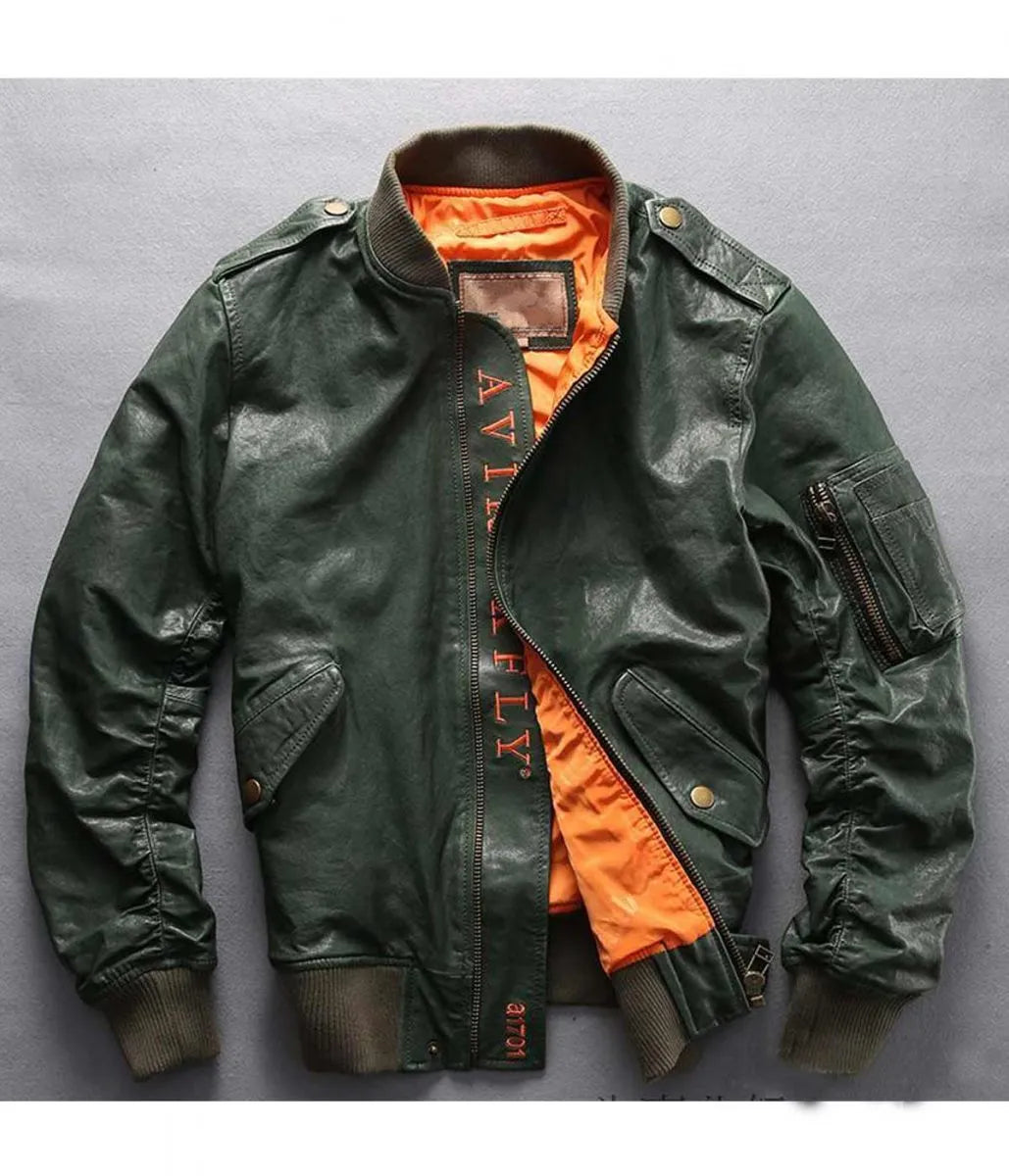 Casual Bomber Avirex Ace of Spades Leather Jacket with Patch