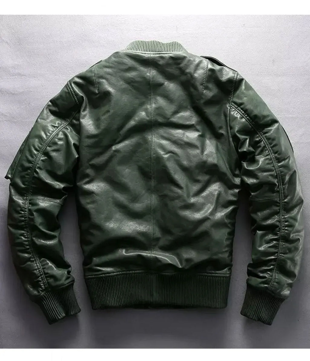 Casual Bomber Avirex Ace of Spades Leather Jacket with Patch