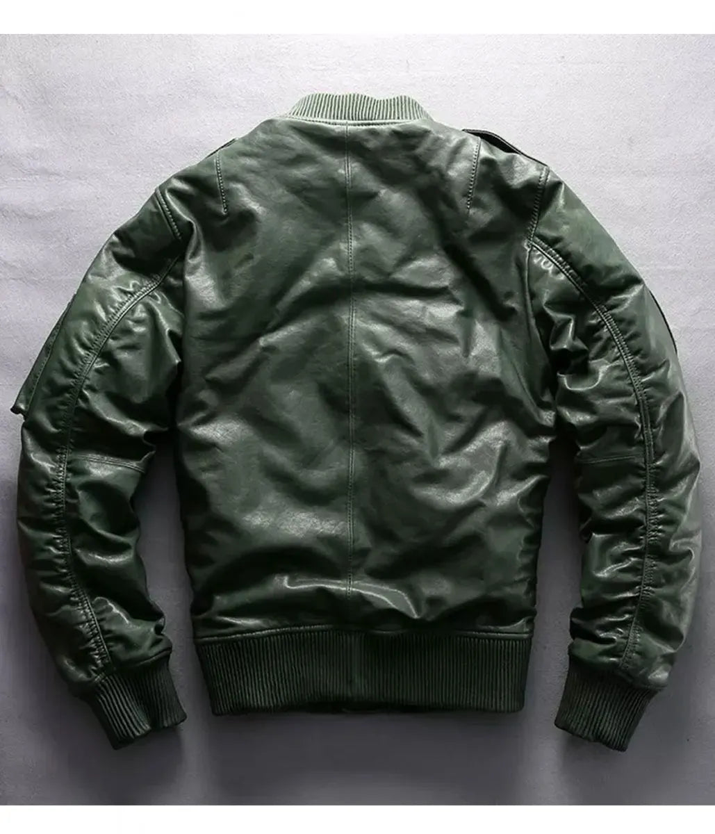 Casual Bomber Avirex Ace of Spades Leather Jacket with Patch