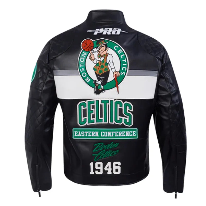 Boston Celtics Moto Black Leather Jacket