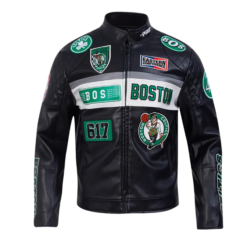 Boston Celtics Moto Black Leather Jacket