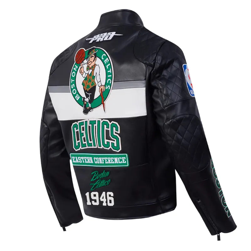 Boston Celtics Moto Black Leather Jacket