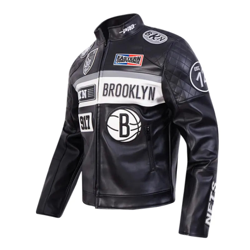 Brooklyn Nets Moto Black Jacket