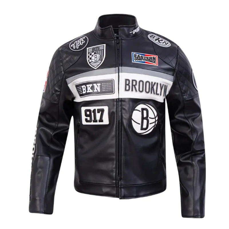 Brooklyn Nets Moto Black Jacket