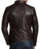 Men's Simple Look Casual Dark Brown Leather Jacket