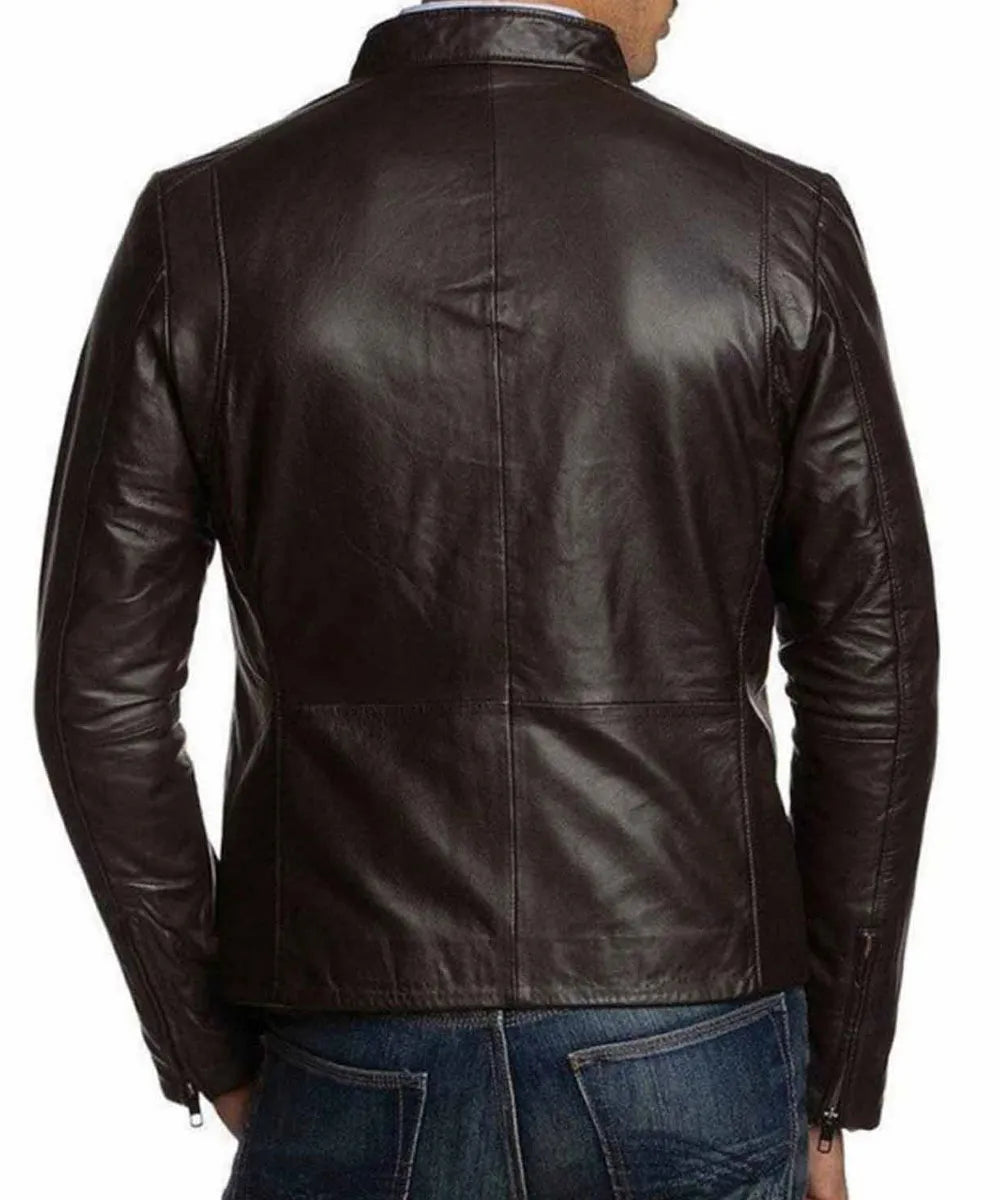 Men's Simple Look Casual Dark Brown Leather Jacket