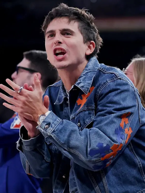 Timothee Chalamet Knicks Game 4 Denim Trucker Jacket