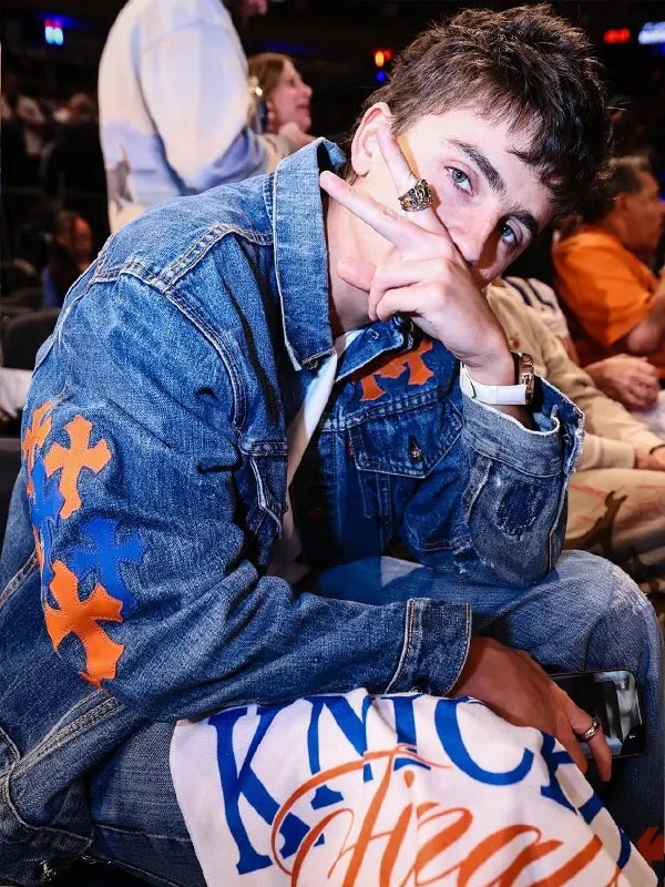 Timothee Chalamet Knicks Game 4 Denim Trucker Jacket