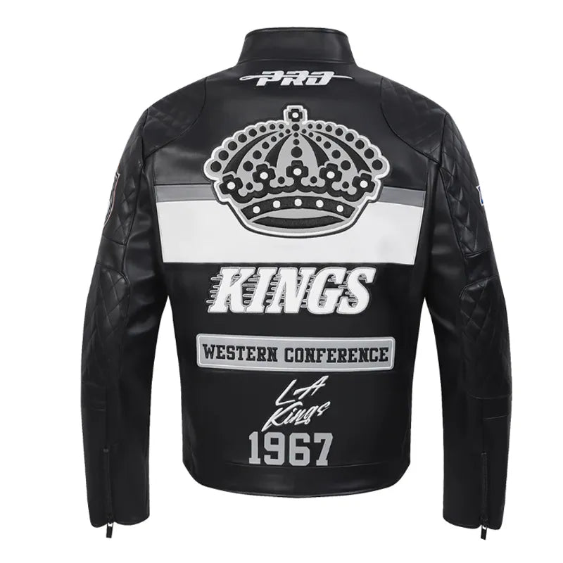 LA Kings Moto Black Leather Jacket