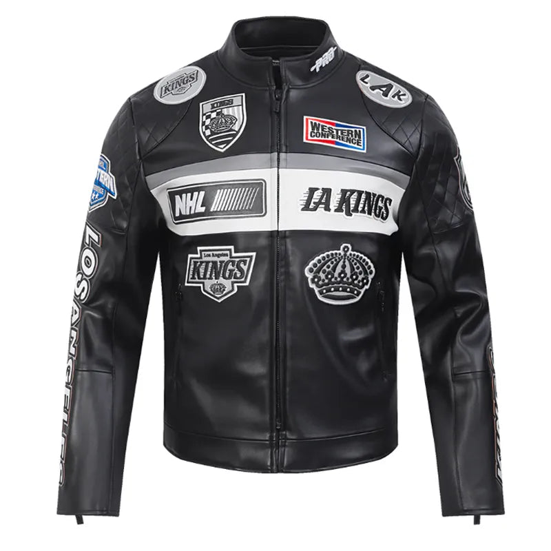 LA Kings Moto Black Leather Jacket