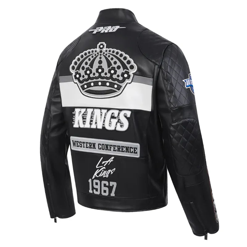 LA Kings Moto Black Leather Jacket