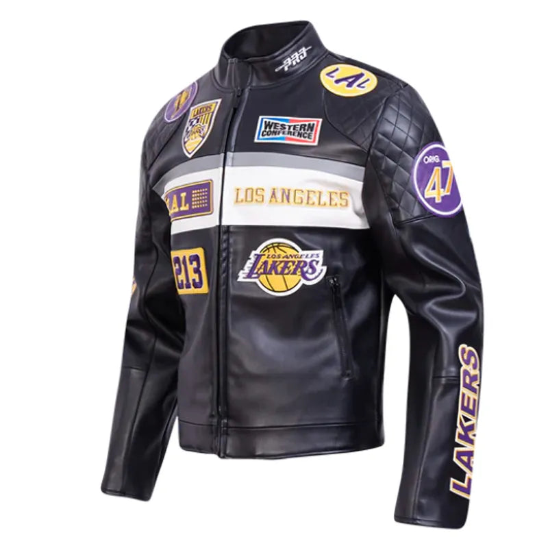 LA Lakers Moto Black Leather Jacket
