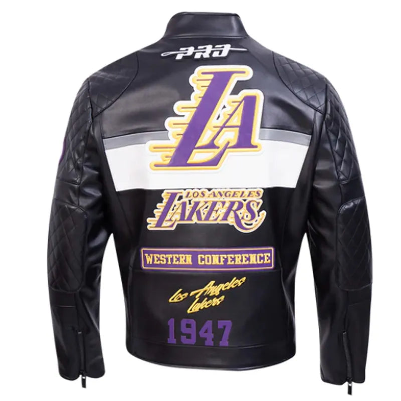 LA Lakers Moto Black Leather Jacket
