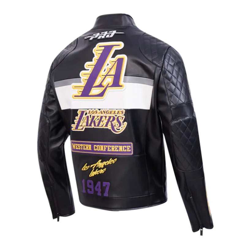 LA Lakers Moto Black Leather Jacket