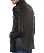 Men's Button Closure Casual Stand Up Collar Black Leather Blazer