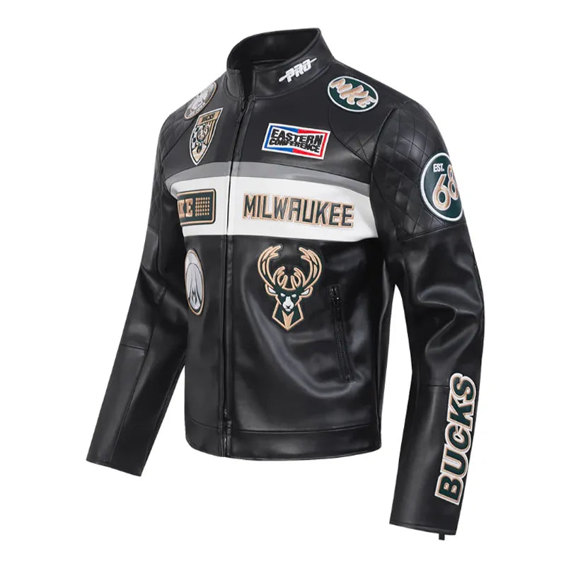Milwaukee Bucks Moto Black Leather Jacket