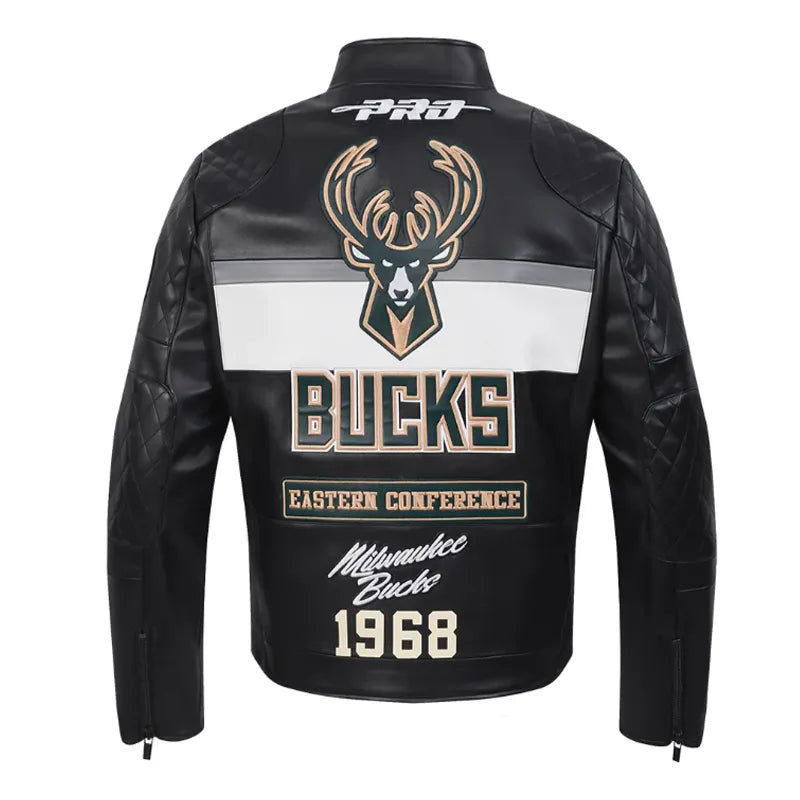 Milwaukee Bucks Moto Black Leather Jacket