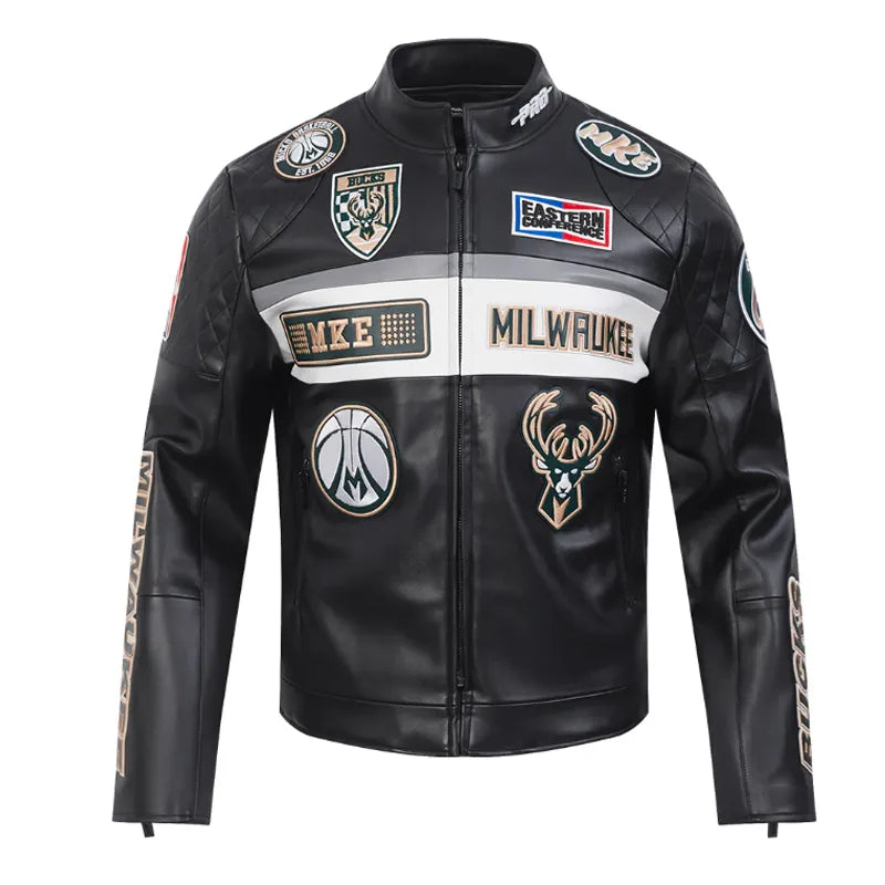 Milwaukee Bucks Moto Black Leather Jacket