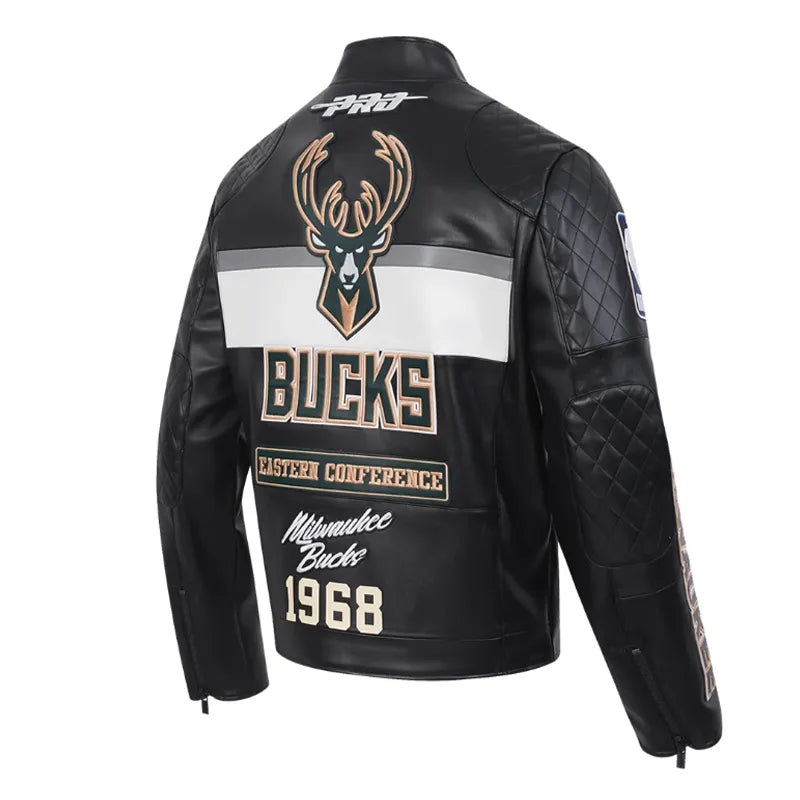 Milwaukee Bucks Moto Black Leather Jacket