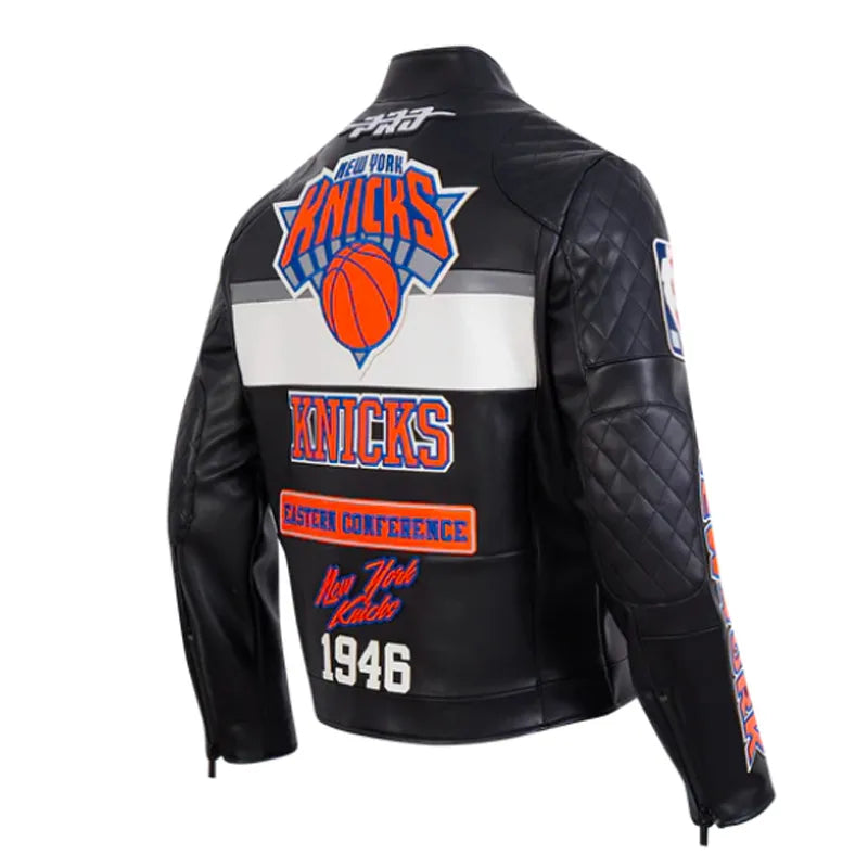 New York Knicks Moto Black Leather Jacket