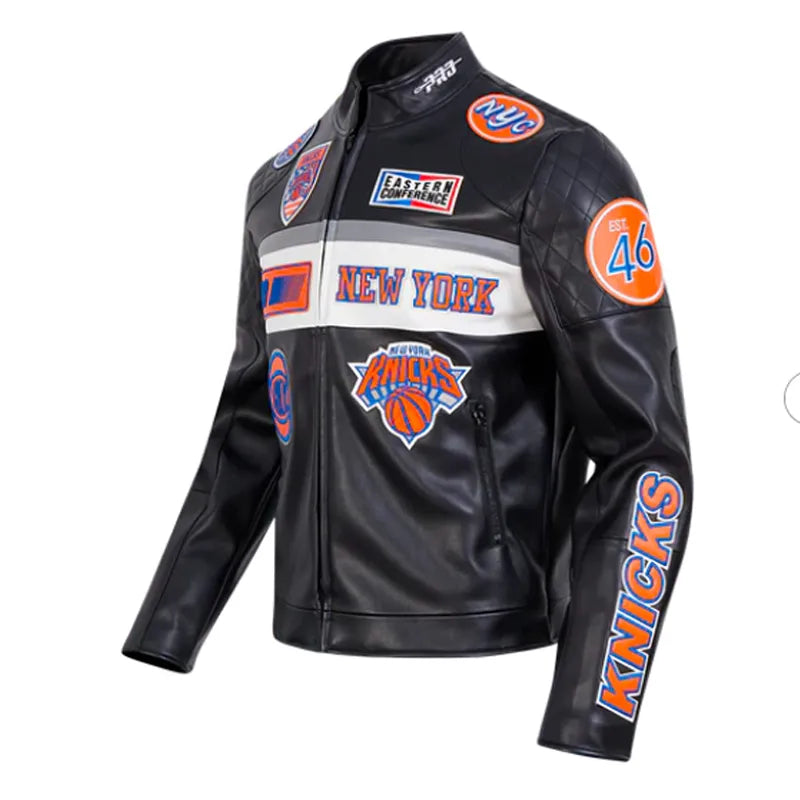 New York Knicks Moto Black Leather Jacket