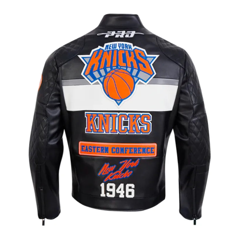 New York Knicks Moto Black Leather Jacket