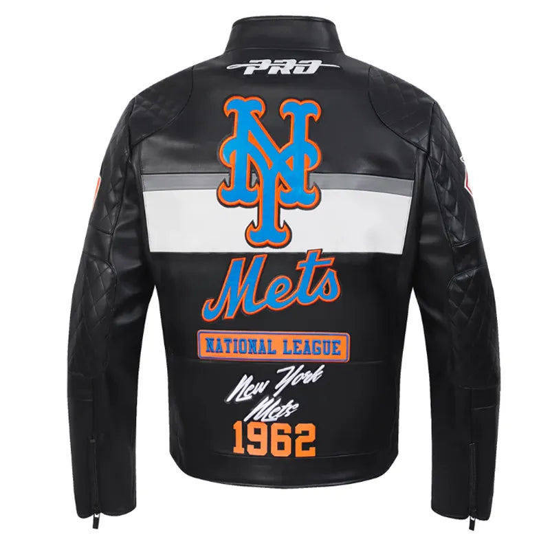 New York Mets Moto Black Leather Jacket