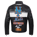 New York Mets Moto Black Leather Jacket