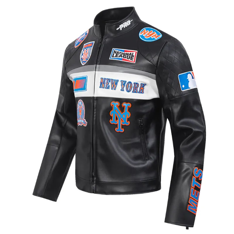 New York Mets Moto Black Leather Jacket