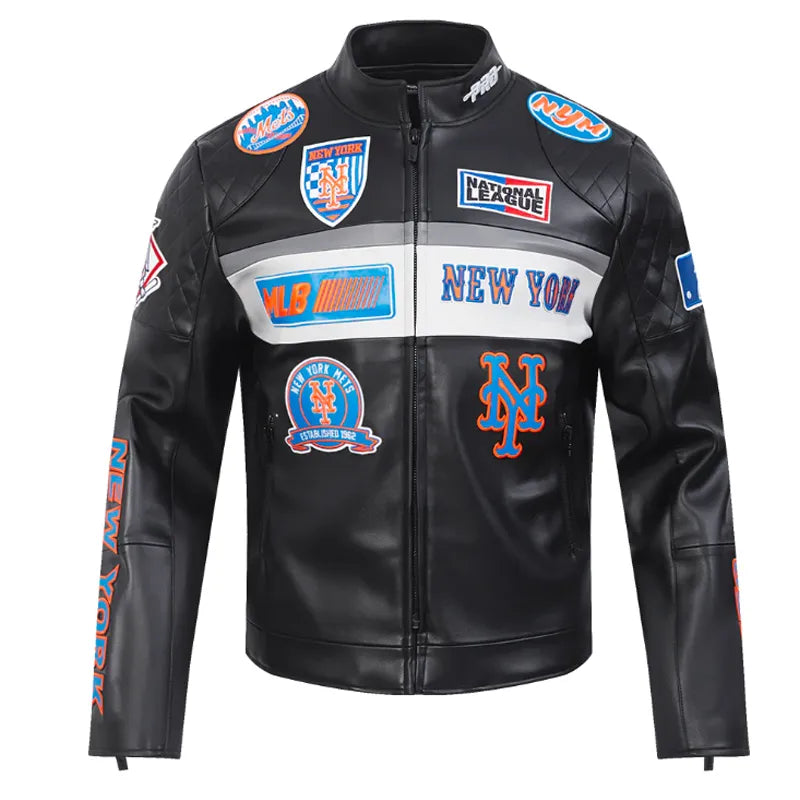 New York Mets Moto Black Leather Jacket