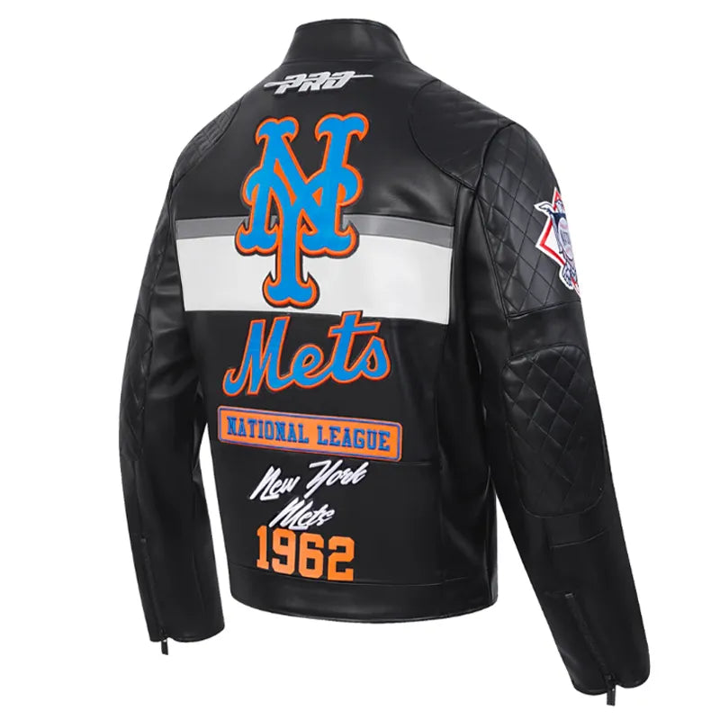 New York Mets Moto Black Leather Jacket