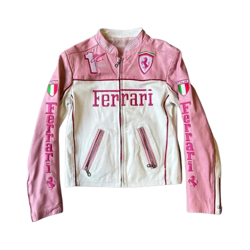 Ferrari Pink and White Leather Jacket