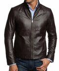Men's Simple Look Casual Dark Brown Leather Jacket