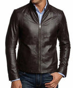 Men's Simple Look Casual Dark Brown Leather Jacket