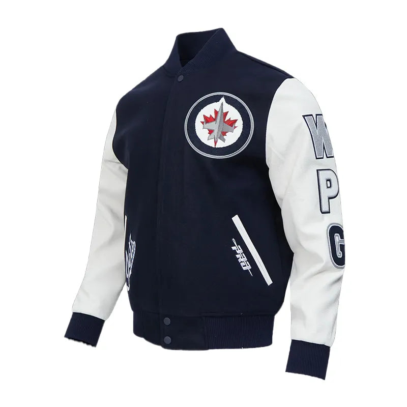 Winnipeg Jets Classic Navy and White Varsity Jacket