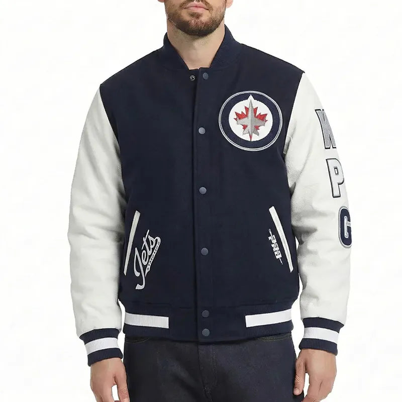 Winnipeg Jets Classic Navy and White Varsity Jacket